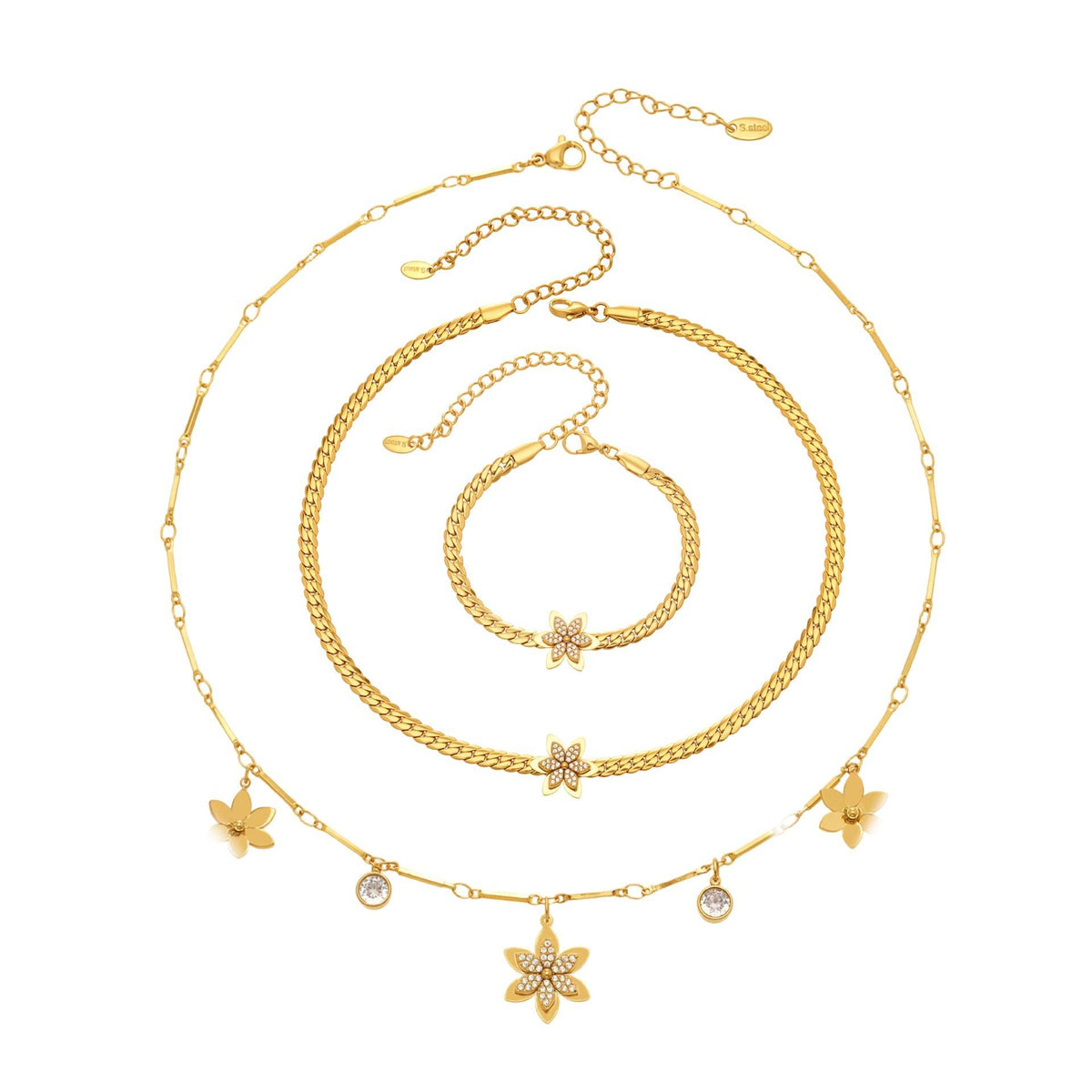 B廠-不鏽鋼超閃5A鋯石花朵吊墜項鍊手鍊INS小眾設計歐美熱銷新款飾品「TXP525」25.12-3