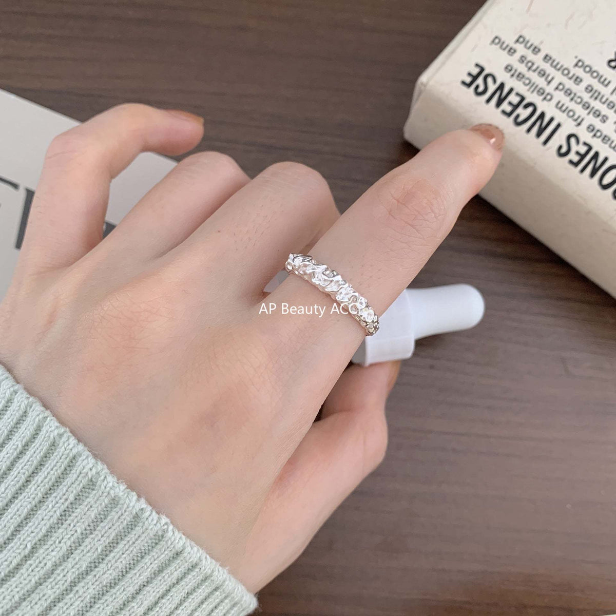 F廠-歐美時尚不規則凹凸面925純銀錫箔紙開口簡約異形戒指「J1393」25.12-3