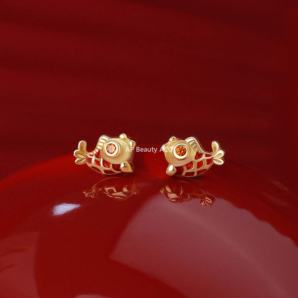 D廠-原創足銀S999暴富小錦鯉耳環本命年上岸吉祥氣質好運耳飾「YC2856E_1」25.12-3