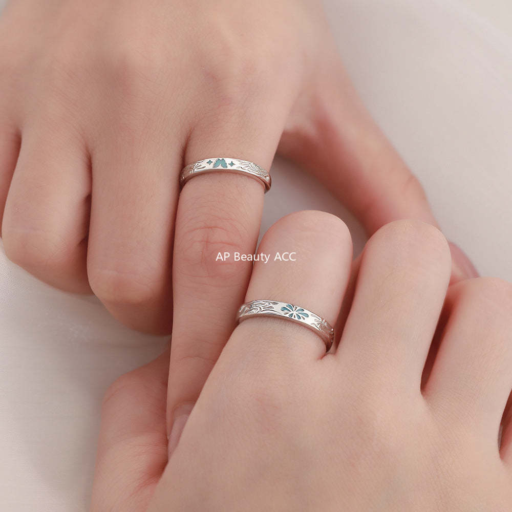 D廠-原創足銀S999蝴蝶四芒星情侶對戒時尚百搭蝶焰浪漫戒指手飾批發「YC4685R_1」25.12-3