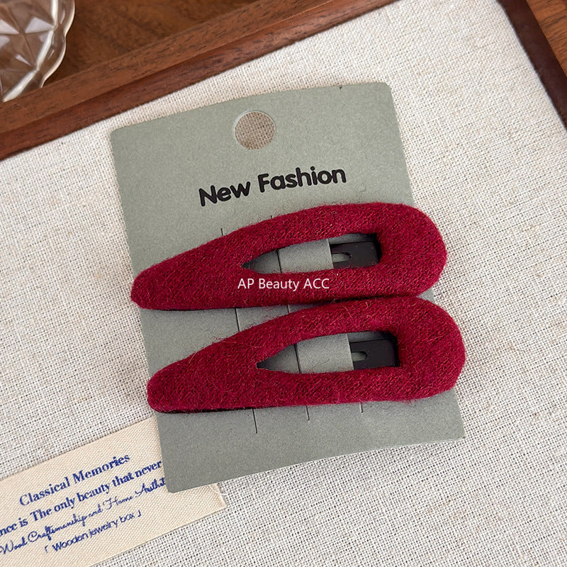 E廠-韓系毛呢水滴橢圓側邊夾髮夾女2025新款瀏海鴨嘴夾bb夾髮卡髮飾「27647」25.11-1