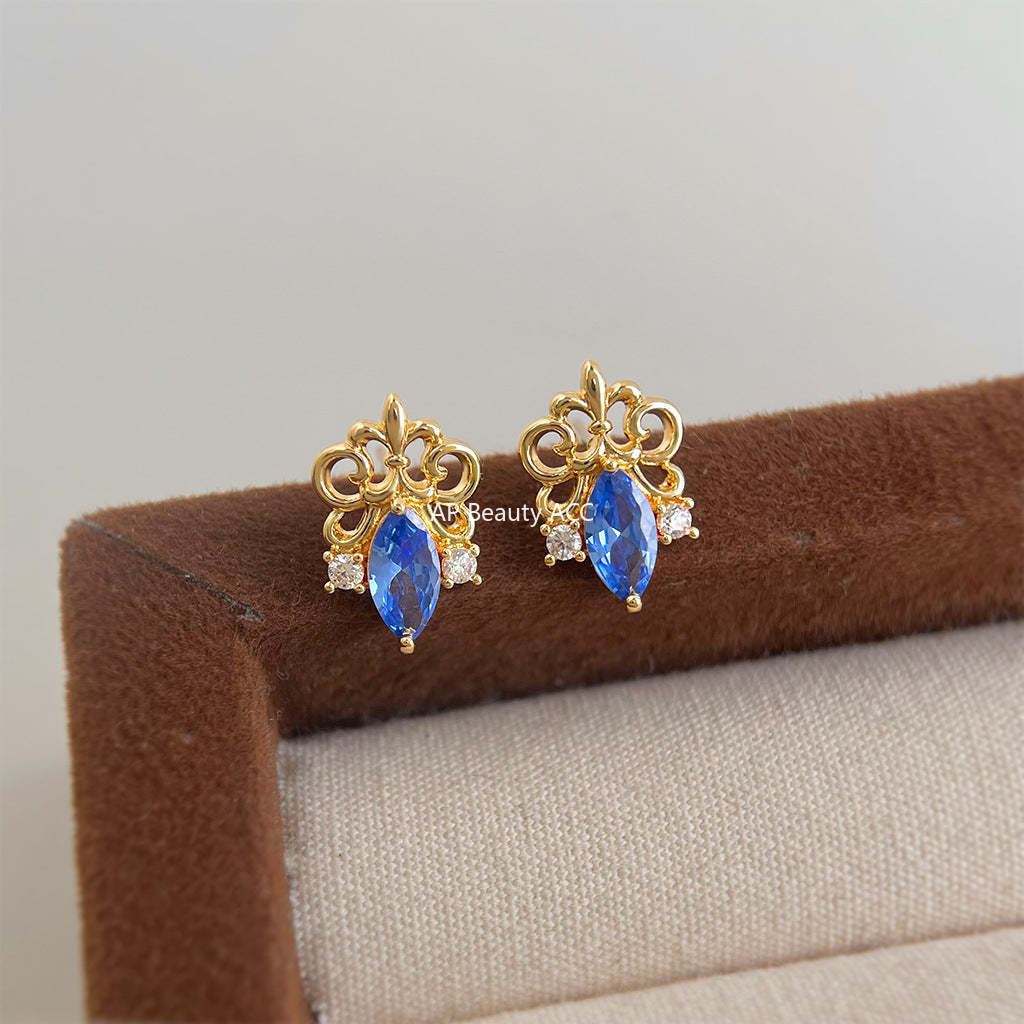 A廠-鳶尾花系列原創設計鑲嵌鋯石個性輕奢風新款高級感耳飾工廠耳釘「7163」25.11-4