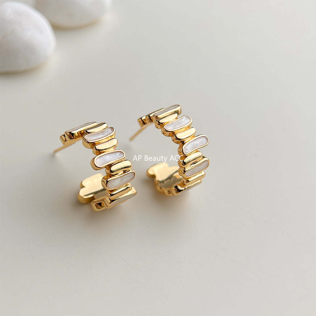 A廠-小眾輕奢時尚高級感925銀針鍍14K不規則圓形幾何新款耳飾工廠耳環「7098」25.11-3