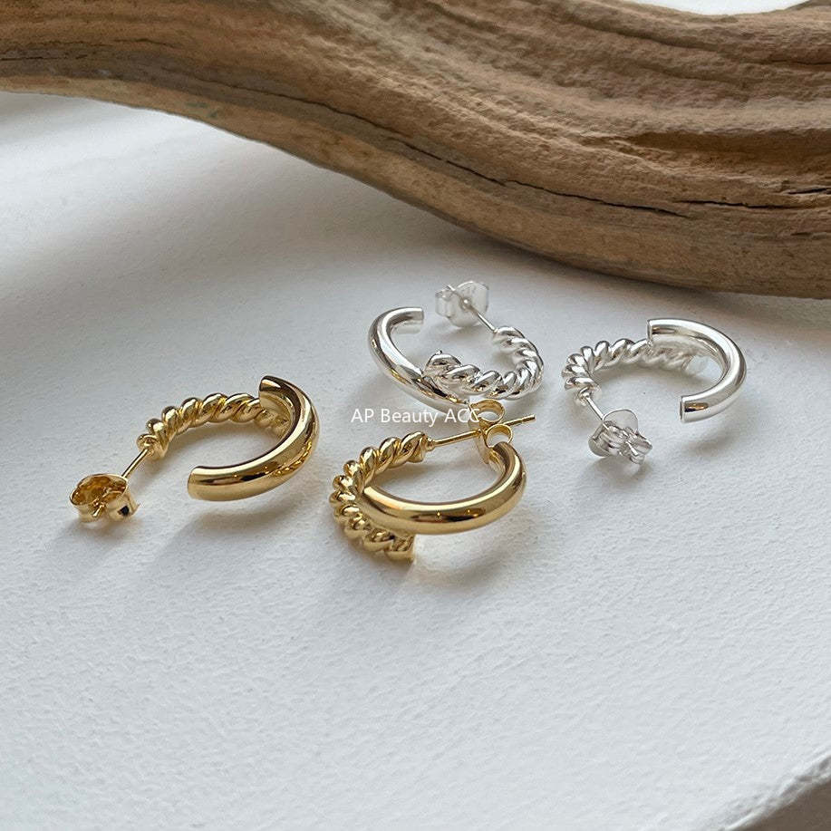 F廠-韓國韓版925純銀耳釘韓風INS極簡編織耳環耳扣銀耳釘女「C874」25.12-1