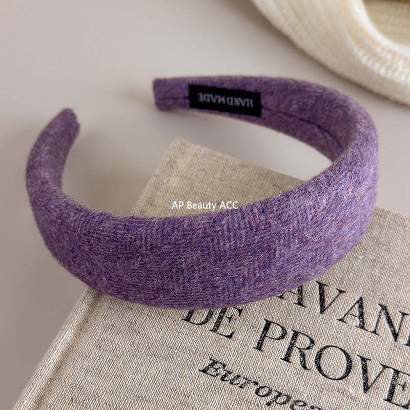 E廠-韓國新款秋冬氣質純色羊毛呢高顱頂寬邊髮箍百搭簡約外出頭箍髮卡「27650」25.11-1