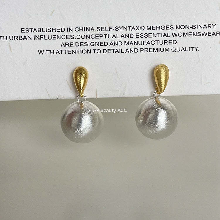 C廠-小眾設計拉絲金屬球耳釘女冷淡風個性925銀針高級感耳墜秋冬耳飾「EH-4287」25.11-4
