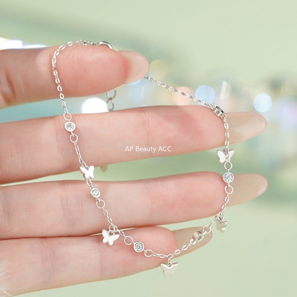 D廠-S999足銀森系蝴蝶圓鋯手鍊女簡約風文藝精緻氣質淡雅手飾「YC4881SL_1」25.11-2