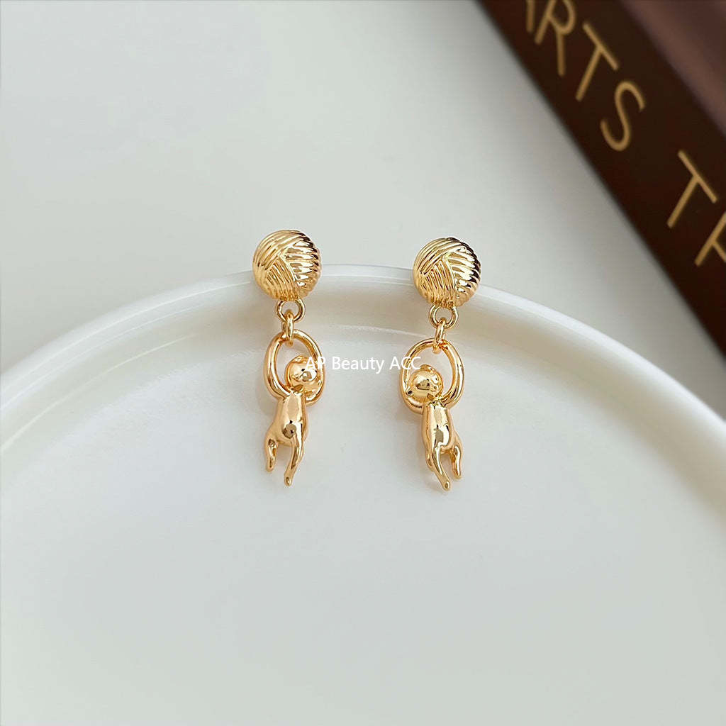 A廠-原創貓咪~925銀針時尚設計感簡約個性小眾新款動物耳飾工廠耳環女「7042」25.11-1