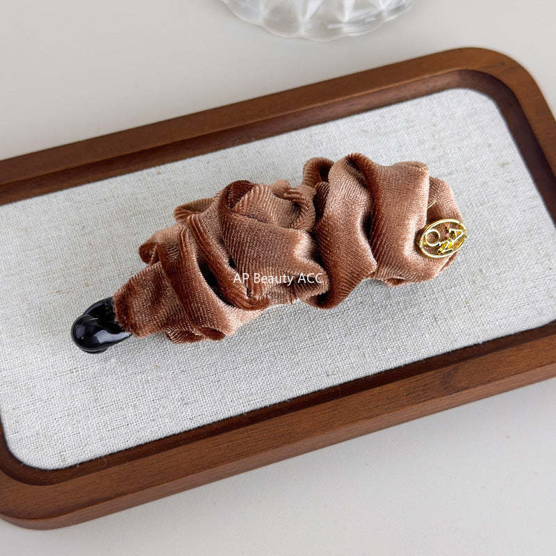 E廠-韓系褶皺絲絨香蕉夾女後腦勺髮夾馬尾竪夾氣質髮飾半扎髮抓夾頭飾「27709」25.11-3