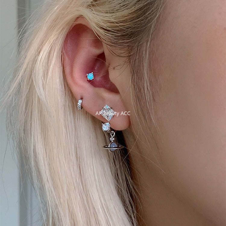 C廠-甜酷小香風宇宙星軌吊墜耳釘女精緻高級感粉鋯石耳環輕奢秋冬耳飾「EH-4153」25.12-2