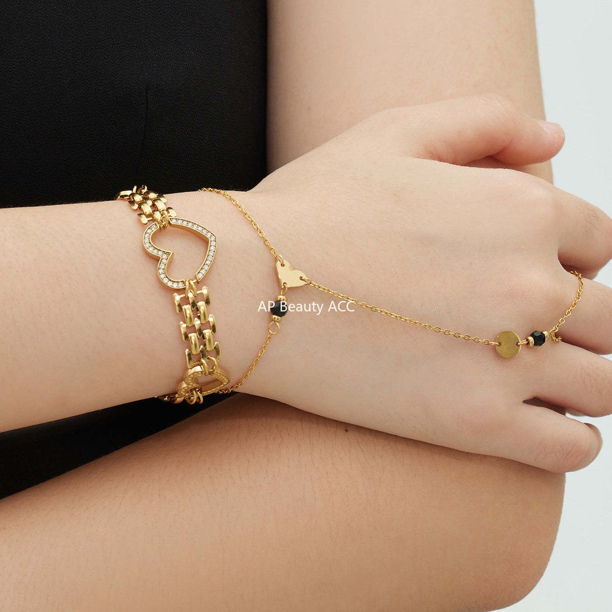 B廠-不鏽鋼鋯石愛心手錶鏈天然石愛心手指鏈組合高質感飾品鍍18k真金「E162-E169」25.12-3