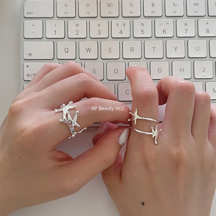 C廠-韓版純銀旋轉星星戒指女復古時尚設計感指環小眾高級感ins食指戒「JZ-0716」25.11-1
