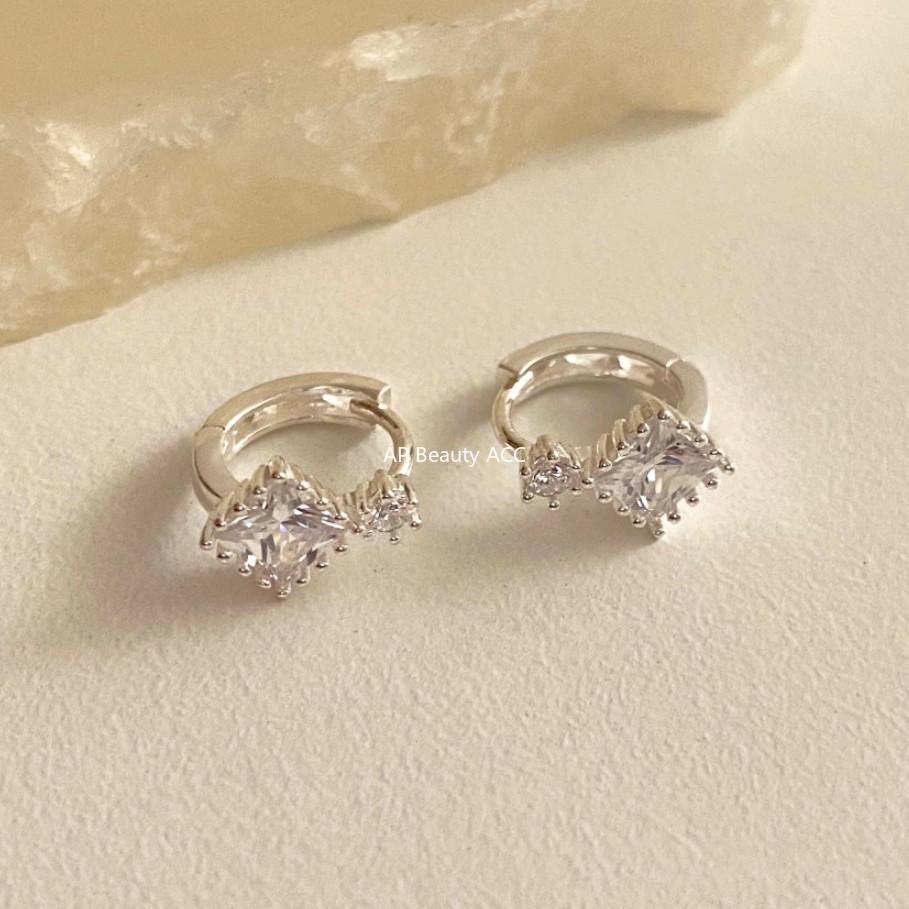 F廠-韓國韓版925純銀方鋯石耳釘耳扣女簡約時尚ins風耳環耳飾「C1029」25.11-2