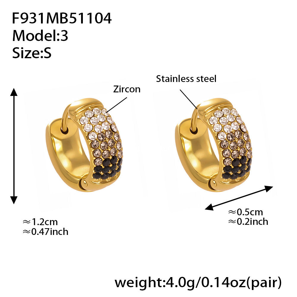 B廠-彩色鋯石拼色圓圈耳環大中小尺寸耳扣不鏽鋼鍍18k真金飾品「F931」25.11-2