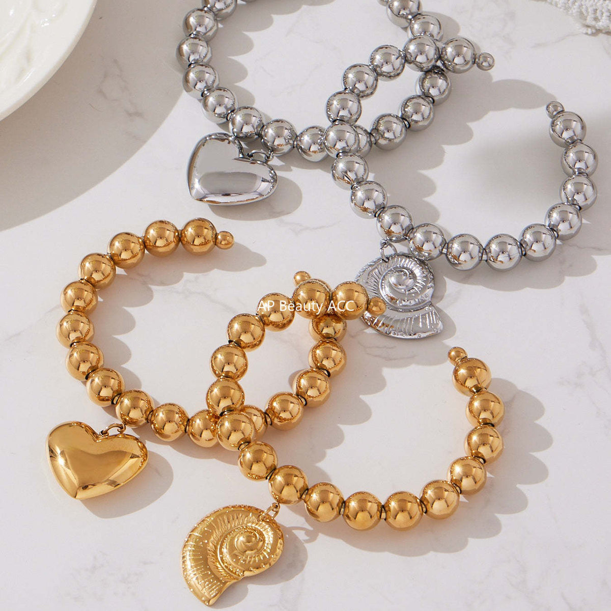 B廠-不鏽鋼空心歐美大愛心鋼珠手環鍍18k真金簡約時尚百搭手鐲「E701-E702」25.10-5