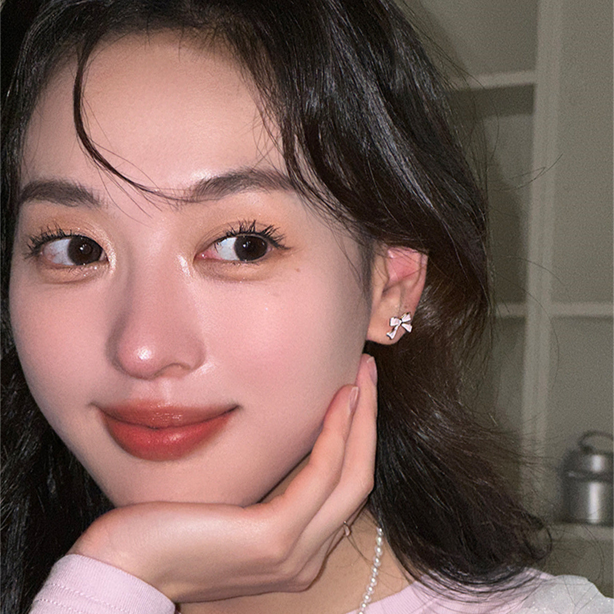 C廠-韓版甜美滴油波點蝴蝶結耳釘女簡約百搭少女心夏季多巴胺彩色耳環「EH-3828」25.08-1