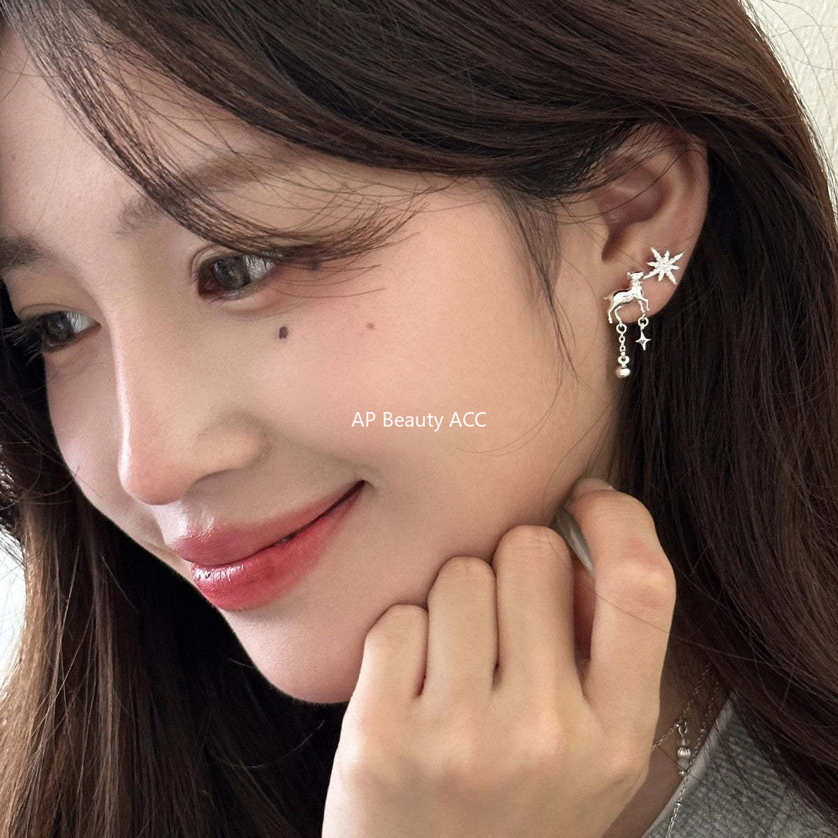 C廠-甜美風幸運小鹿耳釘女高級星星流蘇銀針耳環氣質冷淡風不對稱耳飾「EH-4262」25.11-4