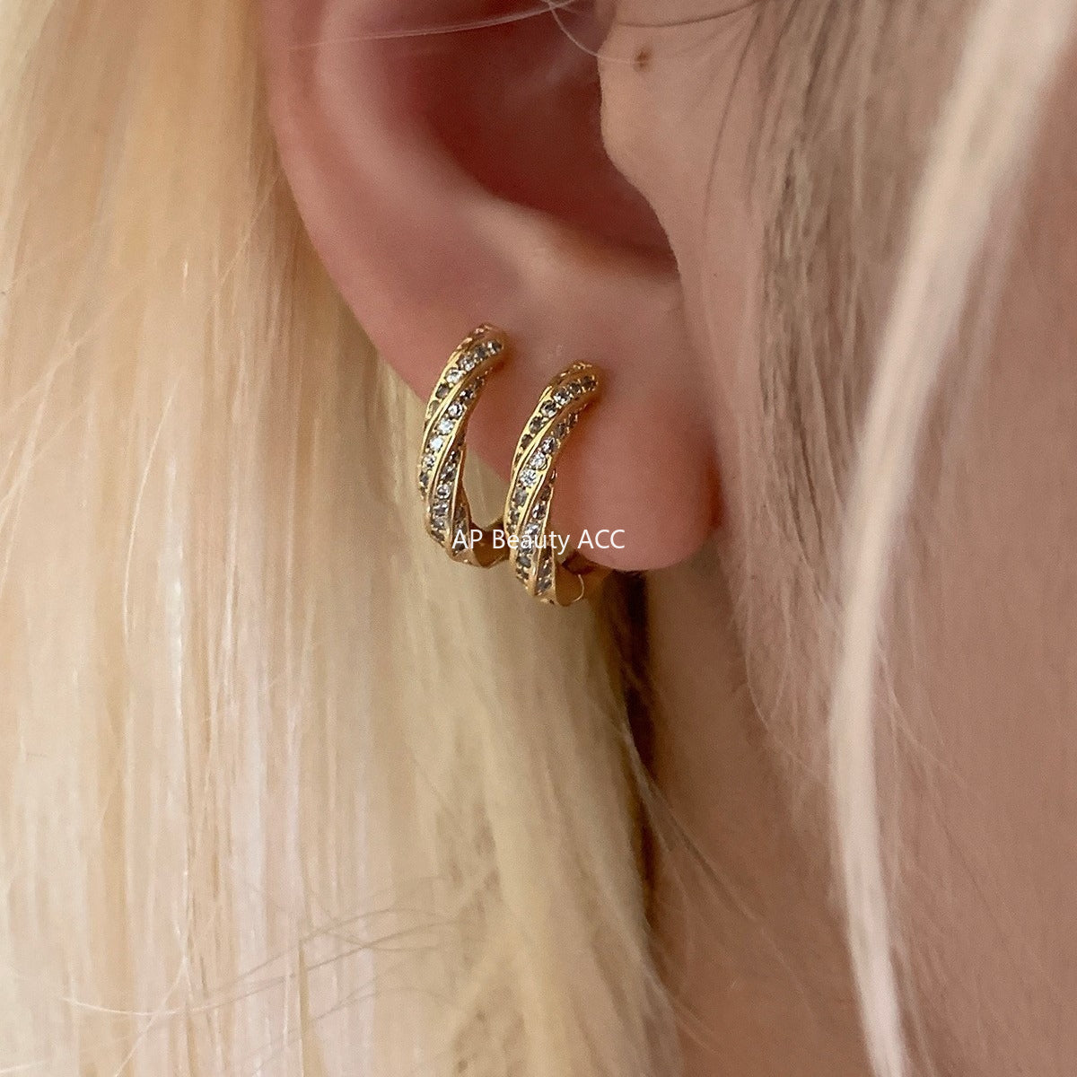 C廠-925銀針莫比烏斯鋯石耳環女輕奢新款百搭ins耳圈小眾設計氣質耳飾「EH-4194」25.10-3