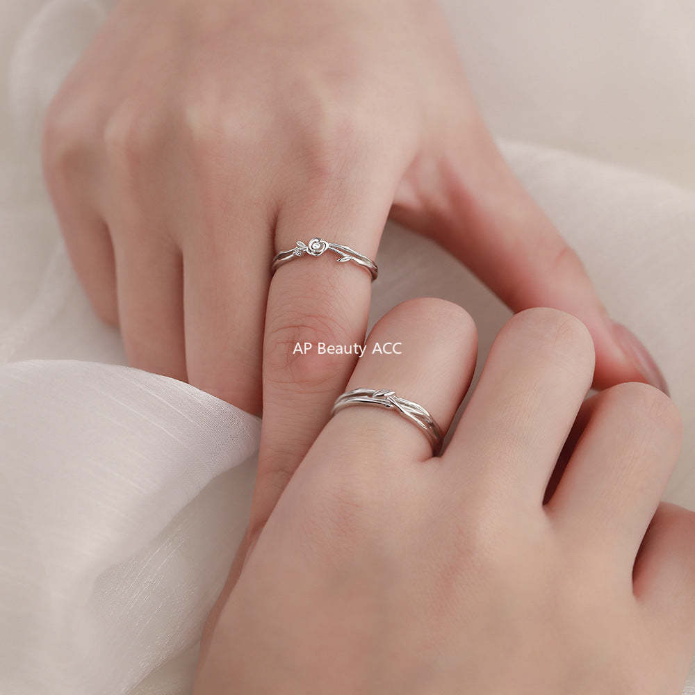 D廠-原創足銀S999玫瑰情侶對戒高級設計感小眾清新甜美不掉色戒指批發「YC5149R_1」25.12-2