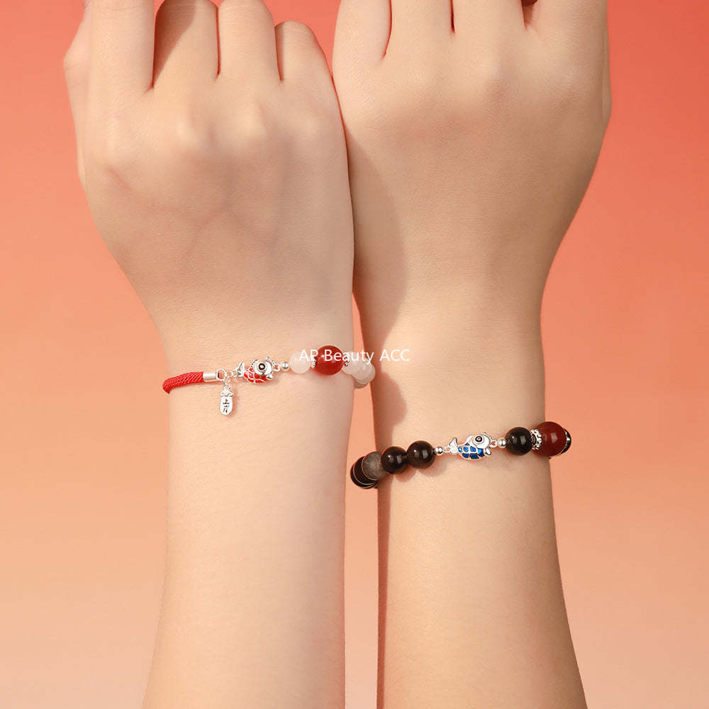 D廠-原創足銀S999雲中鯉錦鯉紅瑪瑙情侶手鍊中式高級手飾「YC4658SL_1」25.11-4