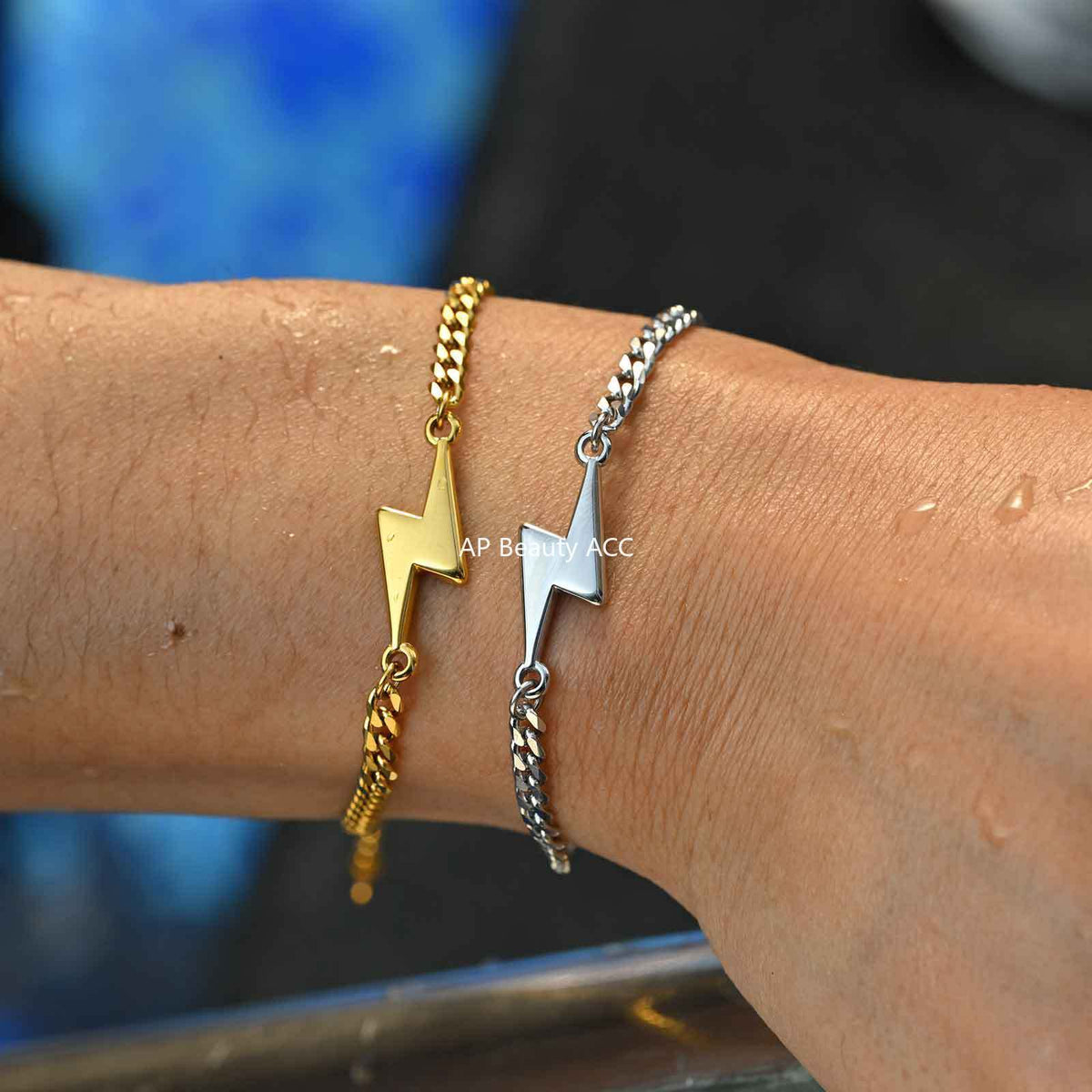 G廠-不鏽鋼六面磨鏈簡約個性情侶飾品鋼色閃電造型手鍊「BR-2620」25.11-1