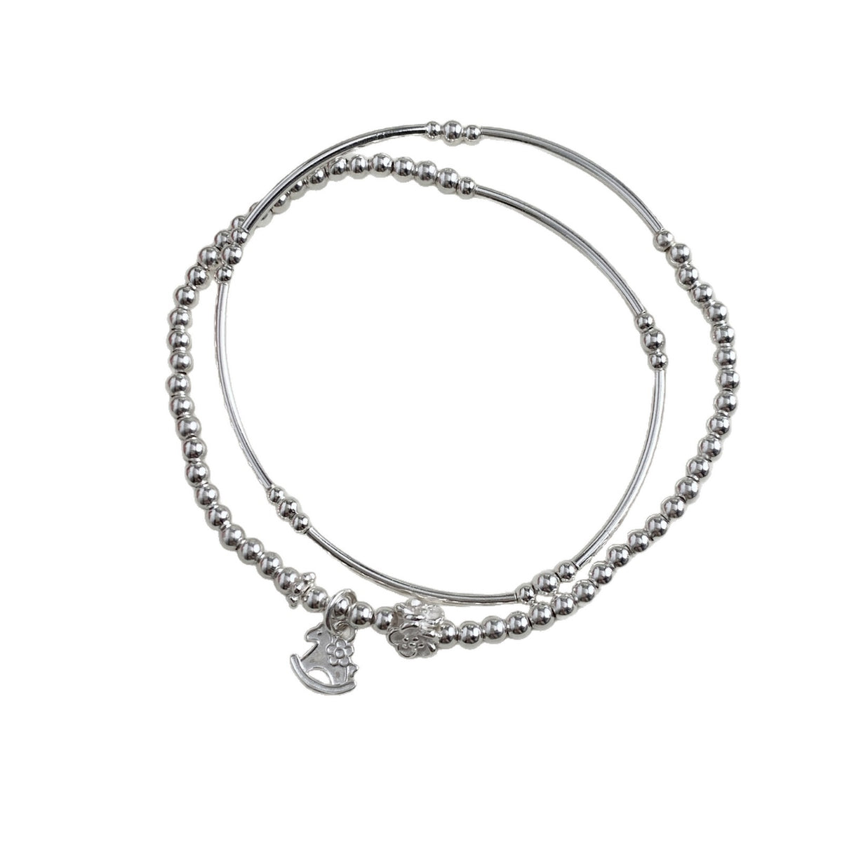 C廠-2026年生肖馬年馬上有錢花小馬花朵彎管雙層彈力手鍊S925純銀手鍊「1601」25.11-2