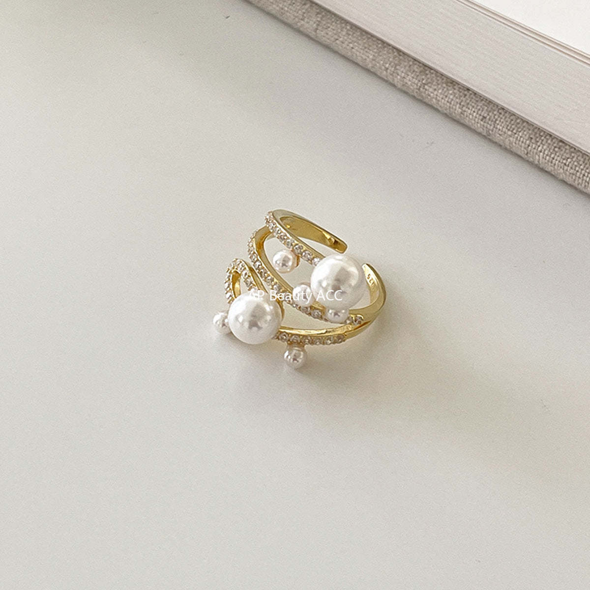 C廠-韓版優雅氣質冷淡風珍珠戒指女復古百搭高級感食指戒小眾設計指環「JZ-0728」25.11-1