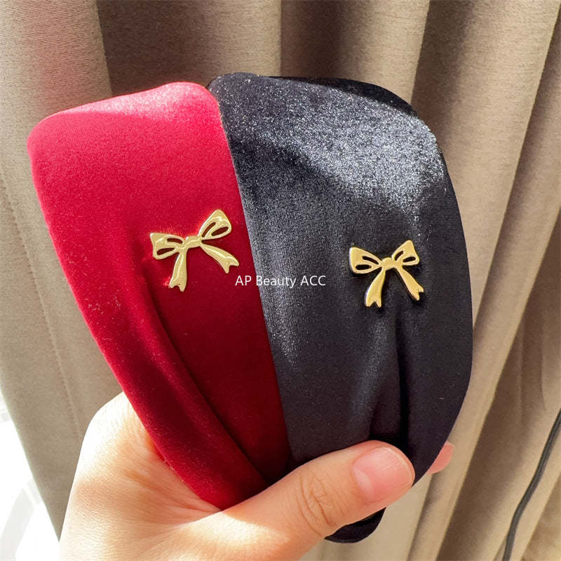 E廠-秋冬氛圍感高顱頂頭箍高級感港風復古寬髮捆絲絨蝴蝶結髮箍女髮飾「27731」25.11-4