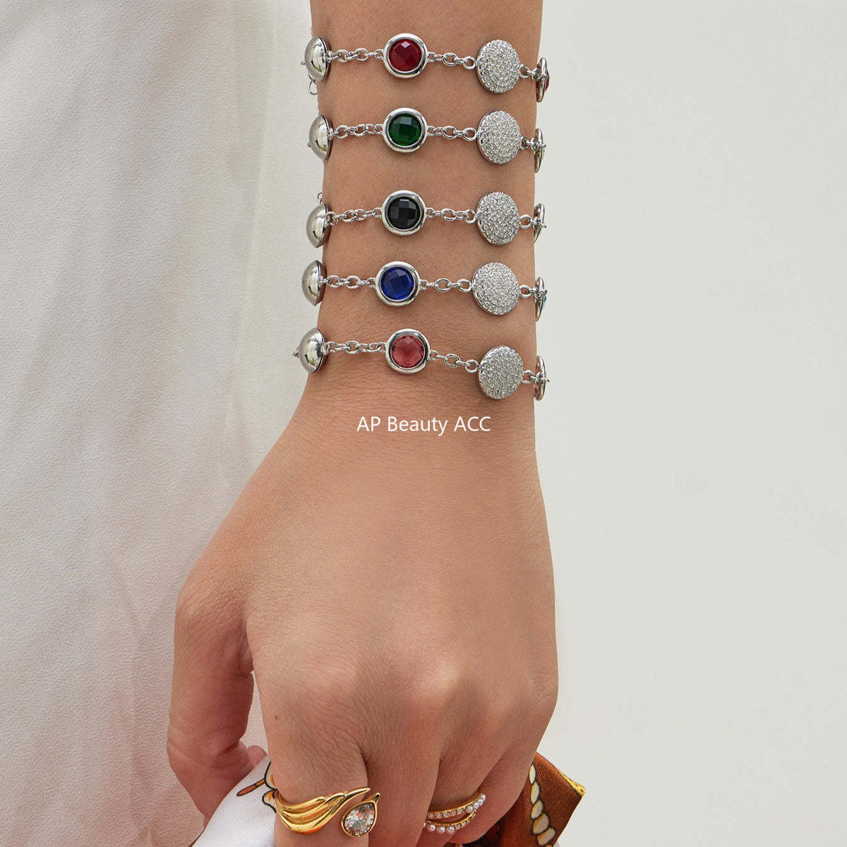 B廠-不鏽鋼滿鑽鋯石切麵包邊玻璃石手鍊耳環鍍18k真金首飾套裝不掉色「TXE508」25.12-1