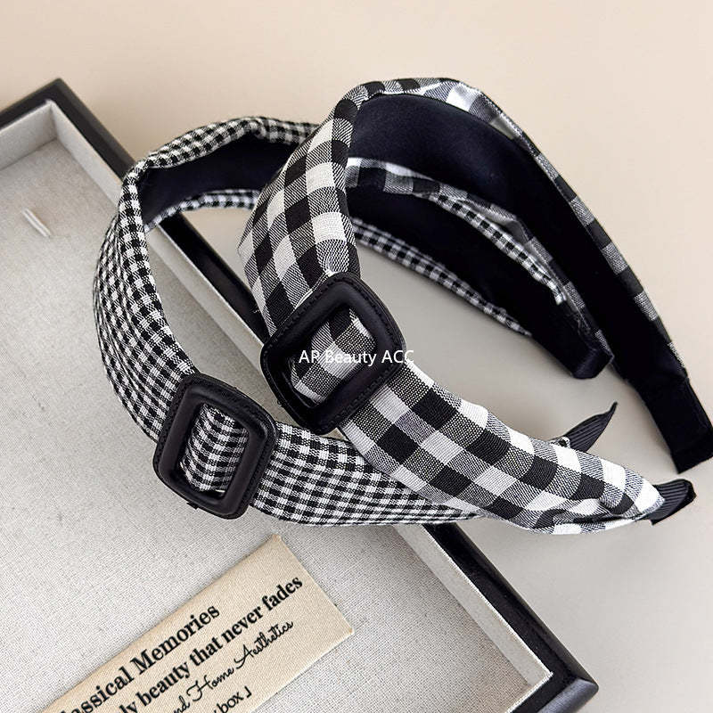 E廠-復古經典黑白格髮箍女秋冬時尚氣質頭箍高顱頂壓髮日常外戴髮捆「27634」25.11-1