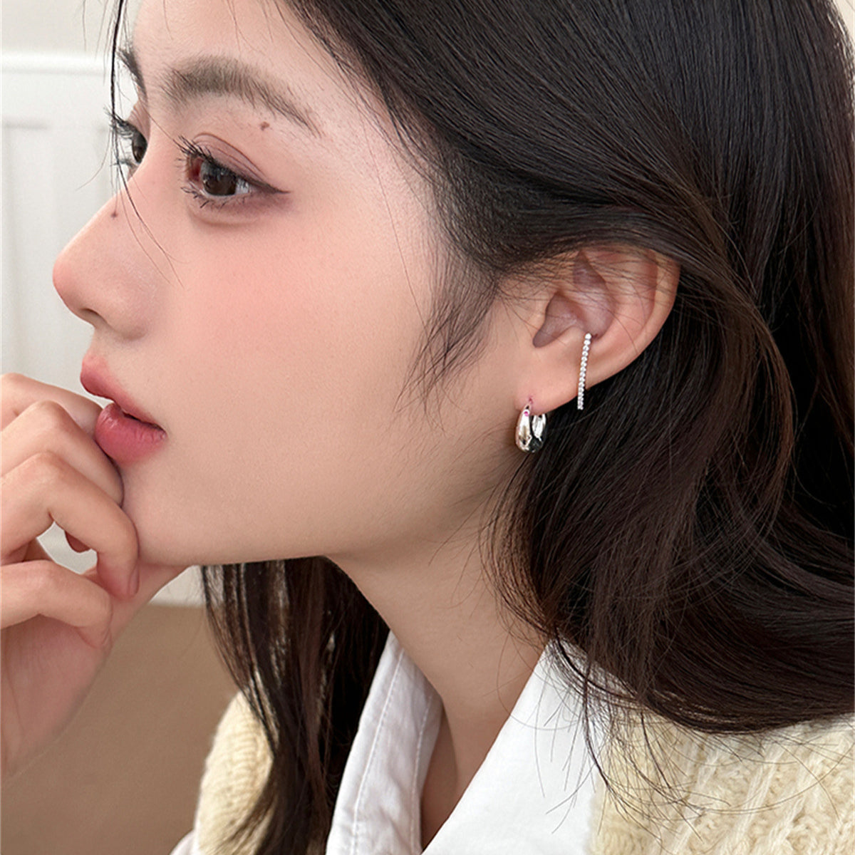 C廠-韓系百搭高級感彩色鋯石耳環女簡約夏季冷淡風銀針耳圈小眾耳飾「EH-3550」25.05-5