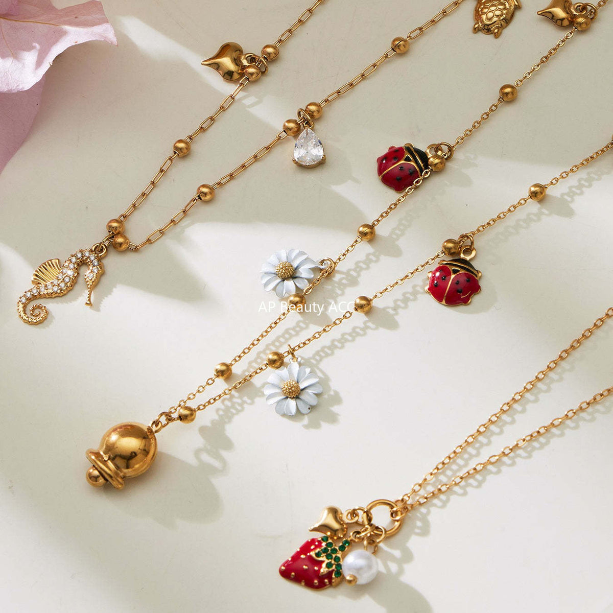 B廠-不鏽鋼DIY多配件鑲嵌鋯石海馬吊墜鎖骨項鍊鍍18k真金歐美時尚飾品「P755」25.11-4