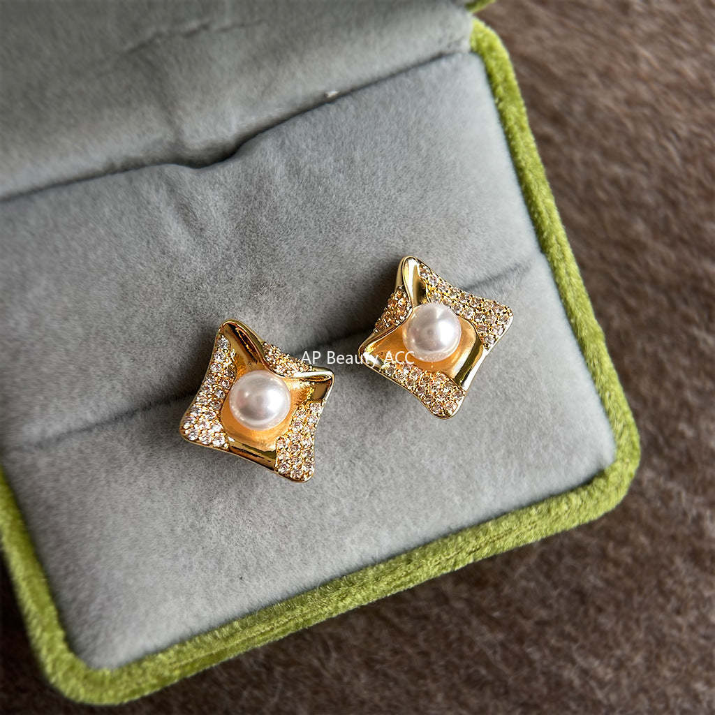 A廠-原創幾何高級感微鑲鋯石925銀針老錢風立體創意新耳飾耳釘「7143」25.12-3