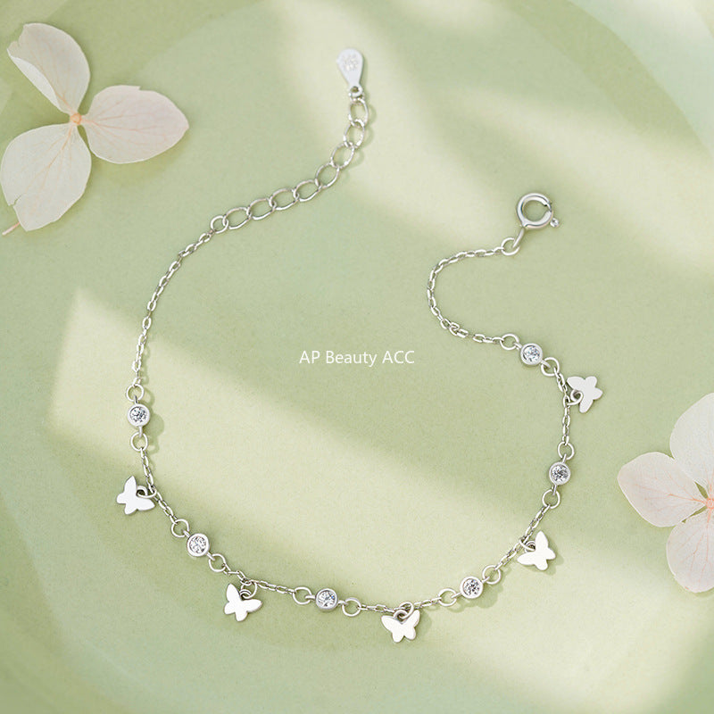 D廠-S999足銀森系蝴蝶圓鋯手鍊女簡約風文藝精緻氣質淡雅手飾「YC4881SL_1」25.11-2