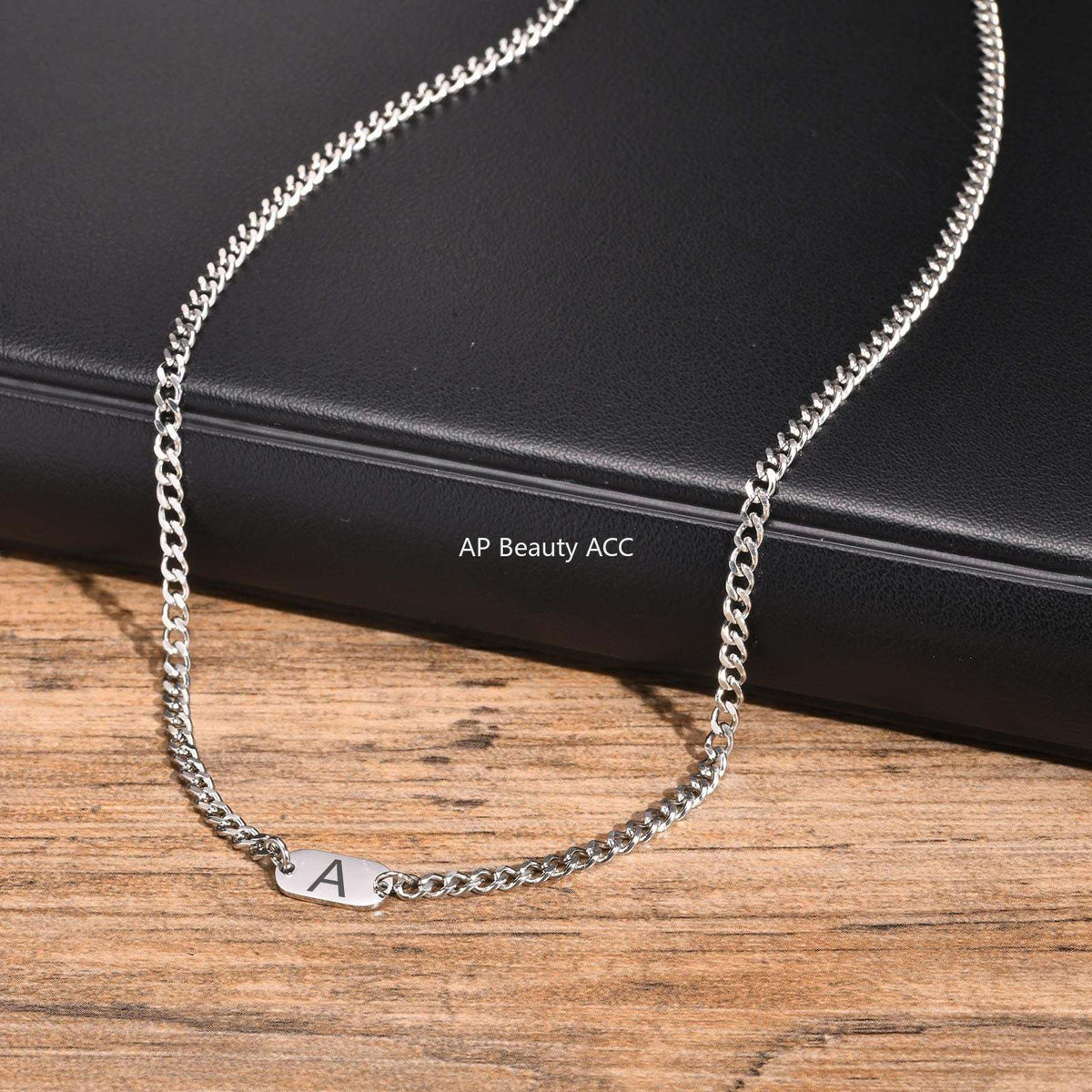 G廠-不鏽鋼磨鏈橢圓牌嘻哈小眾設計英文字母項鍊鋼色「NC-1898S」25.11-3