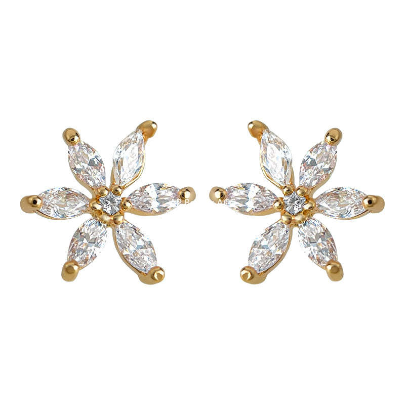 A廠-清新甜美學院風簡約小巧時尚通勤百搭鋯石花朵小耳環工廠耳飾飾品「7099」25.11-3