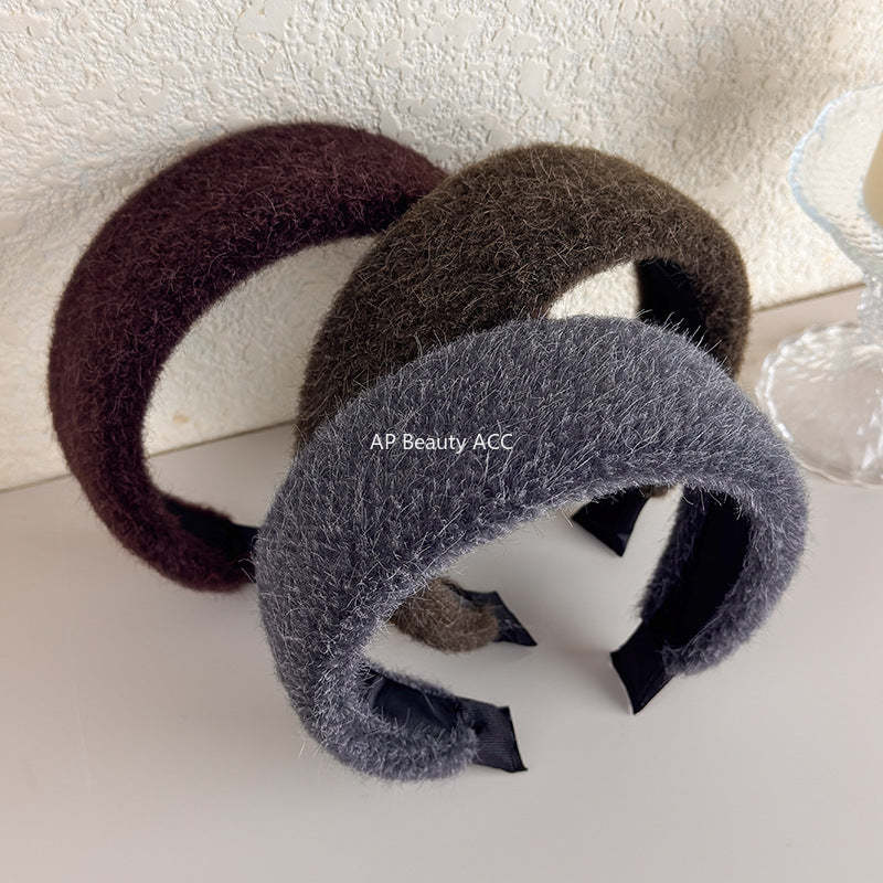 E廠-秋冬細毛絨加厚寬邊髮箍女2025新款高顱頂頭箍氣質百搭髮卡髮飾「27710」25.11-3