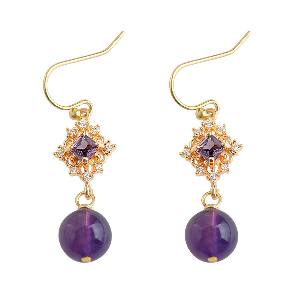 A廠-鑲嵌鋯石天然石薰衣草紫水晶手工耳環氣質國潮新中式耳飾工廠貨源批發「7019」25.11-1