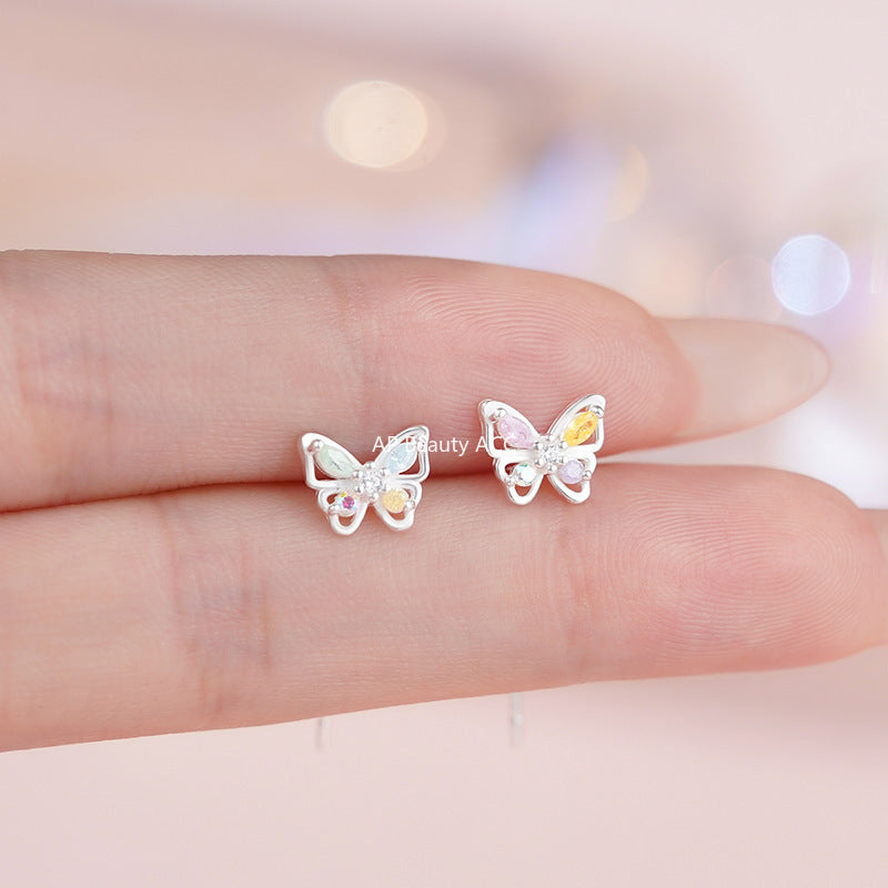 D廠-S999足銀個性彩鑽蝴蝶耳線款女甜美新款百搭氣質日常通勤耳飾批發「YC6414E」25.11-2