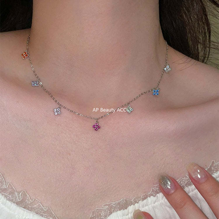 C廠-新款爆款復古多巴胺四葉草項鍊女925純銀百搭法式輕奢疊戴鎖骨鏈「XL-1214」25.12-2