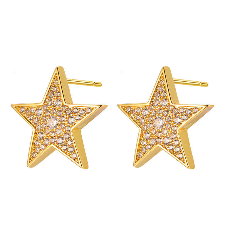 C廠-925銀針滿鑽五角星耳釘輕奢簡約百搭高級感鋯石耳環日常精緻耳飾「EH-4111」25.11-3