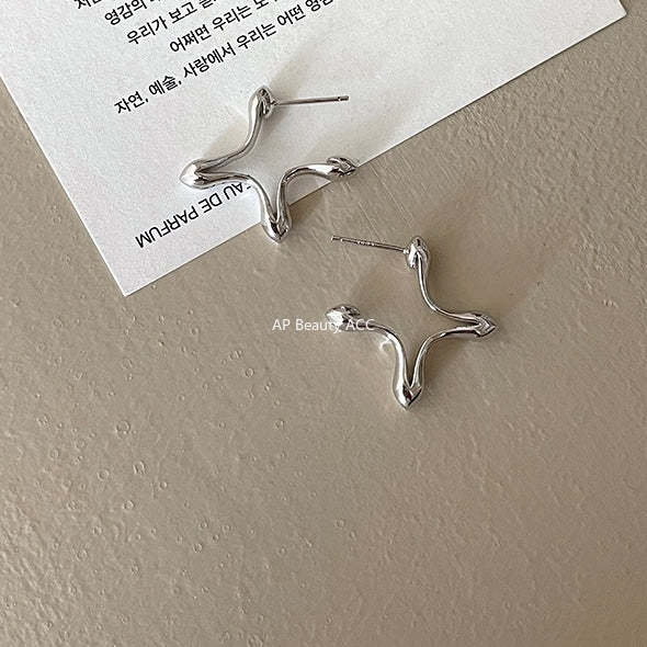 C廠-韓版INS四芒星銀針耳釘小眾輕奢設計感高級耳環日常百搭秋冬耳飾「EH-4276」25.11-4