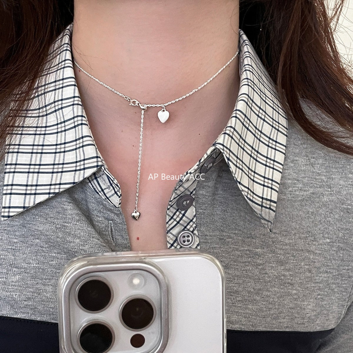 C廠-925純銀韓版抽拉式愛心吊墜項鍊女ins風簡約百搭OL通勤日常鎖骨鏈「XL-1222」25.11-1