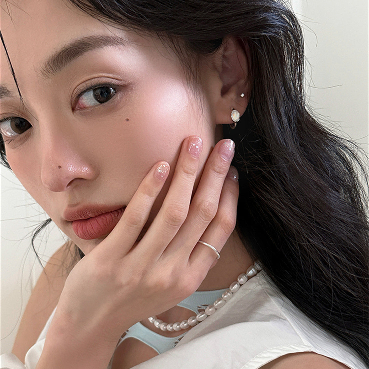 C廠-韓版簡約小眾設計愛心月光石耳環女輕奢時尚個性百搭高級銀針耳扣「EH-3704」25.06-4