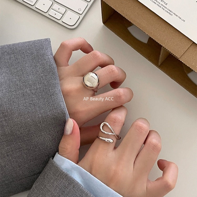 C廠-法式風格光面戒指女ins冷淡風時尚高級感誇張食指戒小眾設計指環「JZ-0721」25.11-1