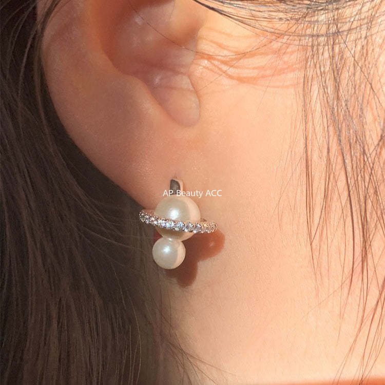 C廠-925銀針鋯石耳環女輕奢復古氣質珍珠耳扣設計感高級秋冬百搭耳飾「EH-4312」25.12-3