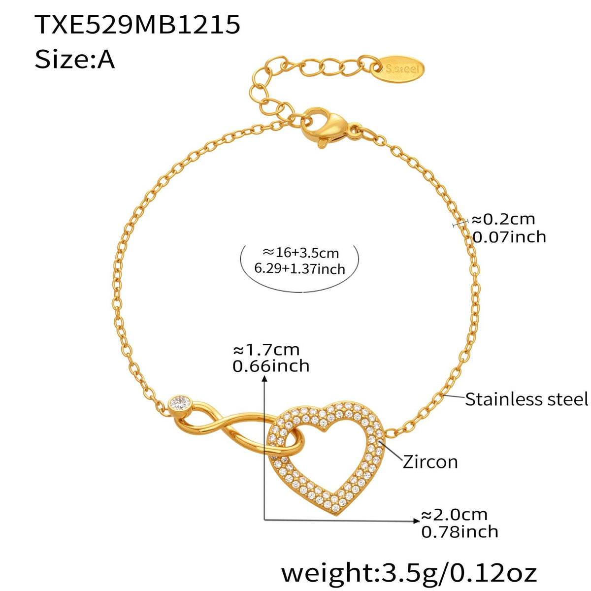 B廠-不鏽鋼滿鑽超閃愛心8字交叉項鍊手鍊套裝歐美風時尚飾品鍍18k真金「TXP529」25.12-3