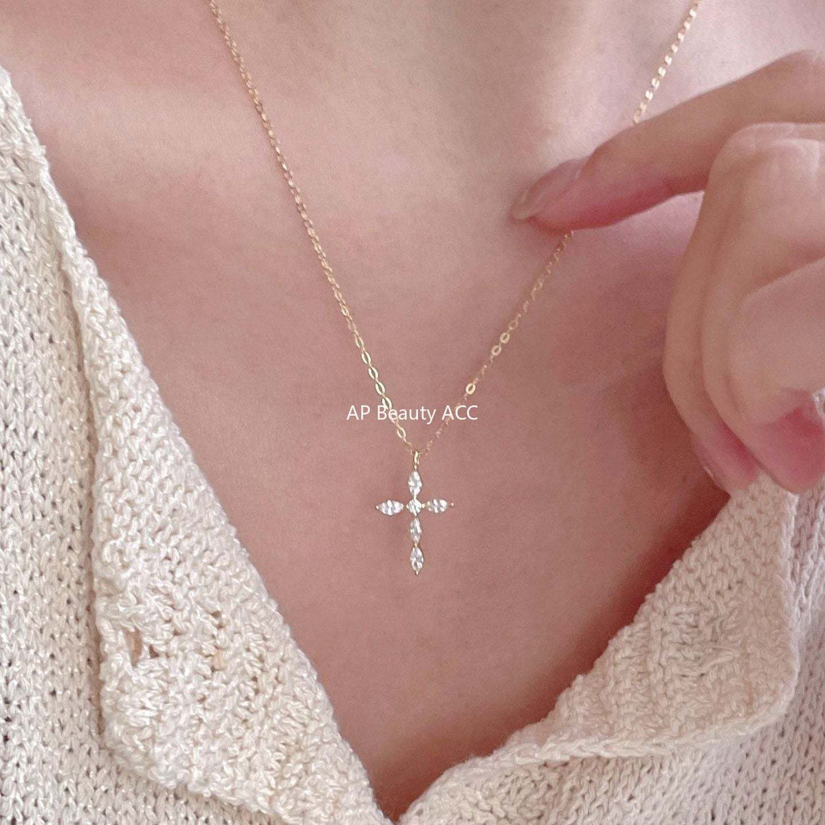 F廠-韓國韓版925純銀鋯石十字架項鍊簡約氣質ins小紅書項鍊「B1387」25.11-4