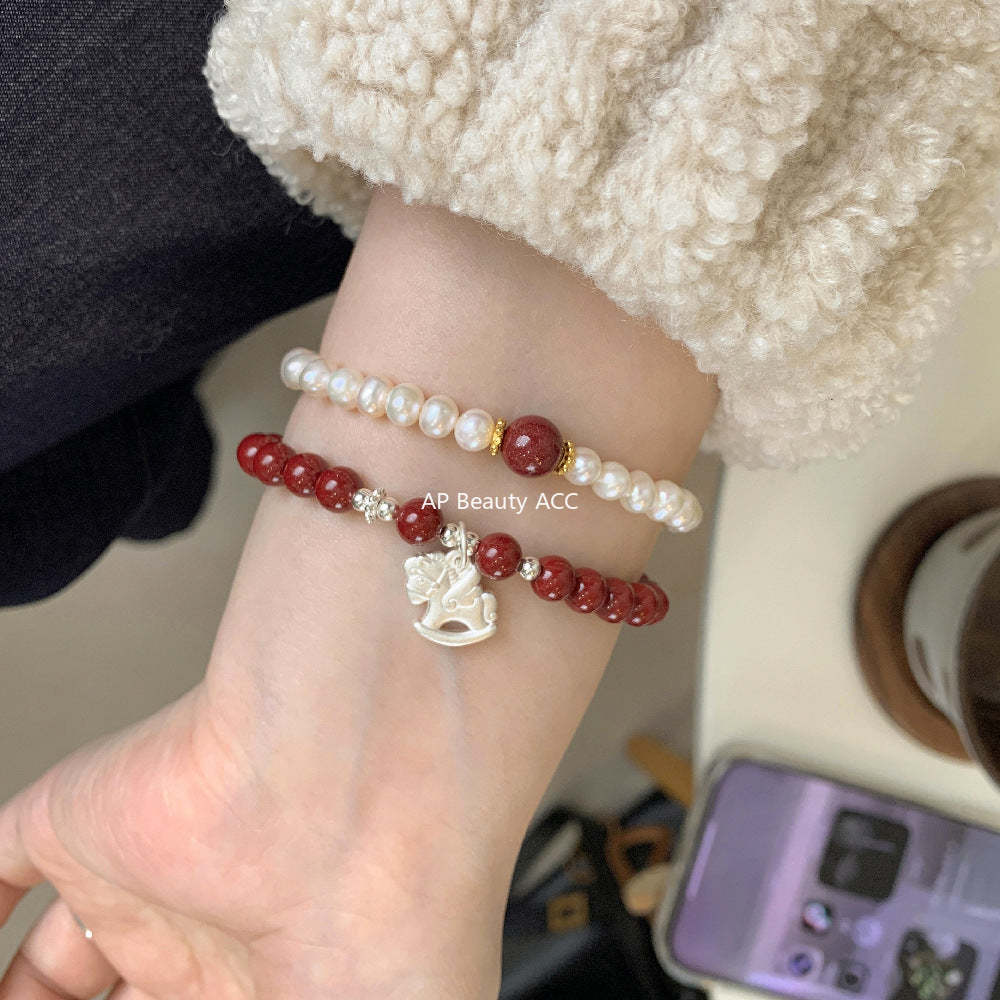 C廠-新中式搖搖馬手鍊高含量天然朱砂女2026屬馬生肖馬年S925純銀手鍊「1635」25.12-3