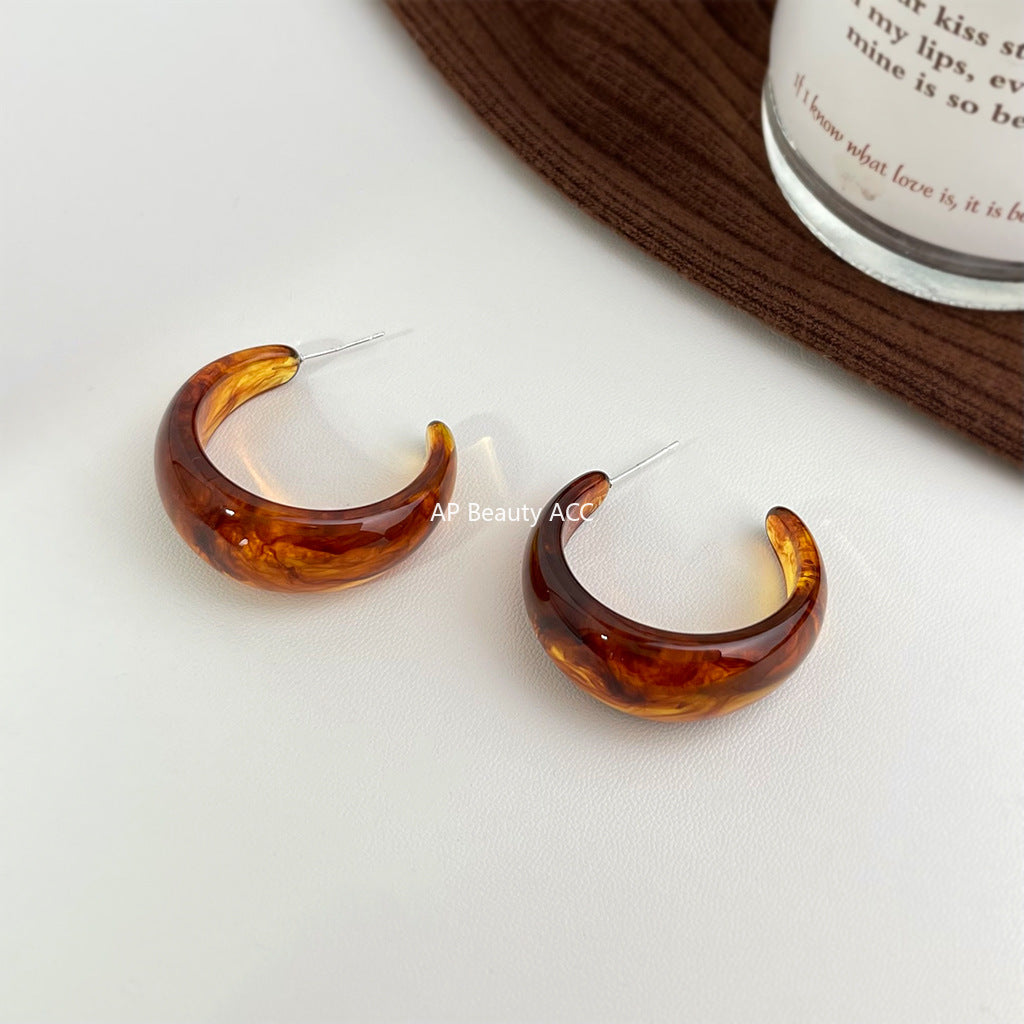 A廠-爆款~娜娜同款琥珀大圓圈耳環女2025新款美拉德色系高級感耳環耳飾「7004」25.11-1